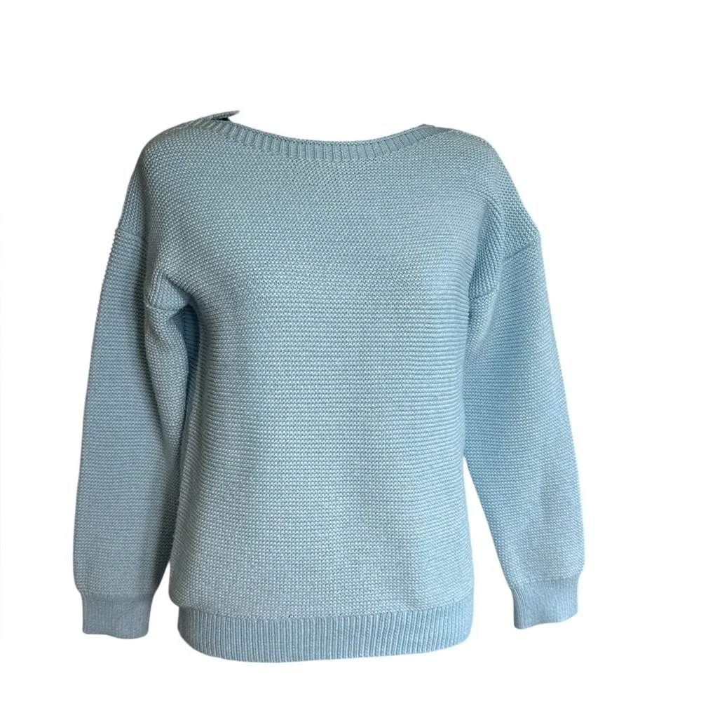 Jones New York Blue Knit Sweater Crewneck Relaxed Fit S